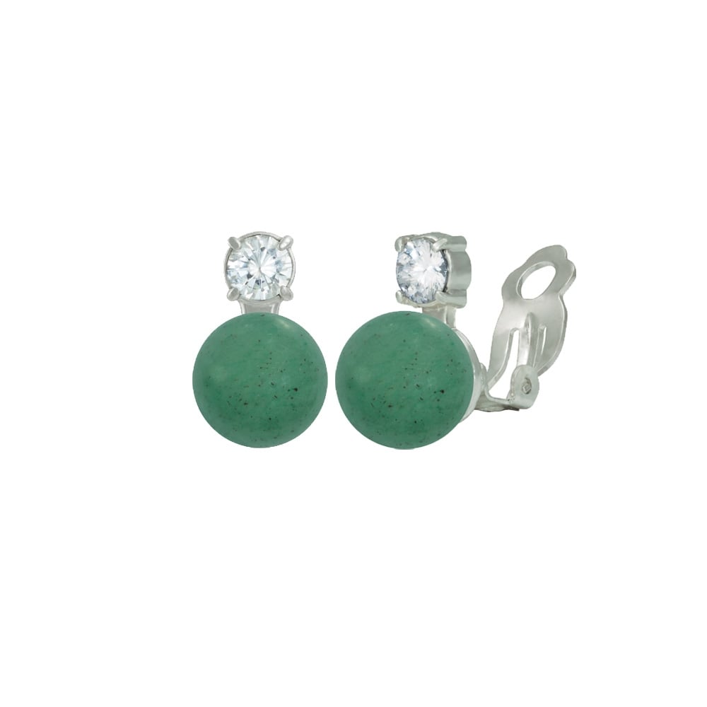 Eternity Aventurine & CZ Silver Stud Clip On Earrings