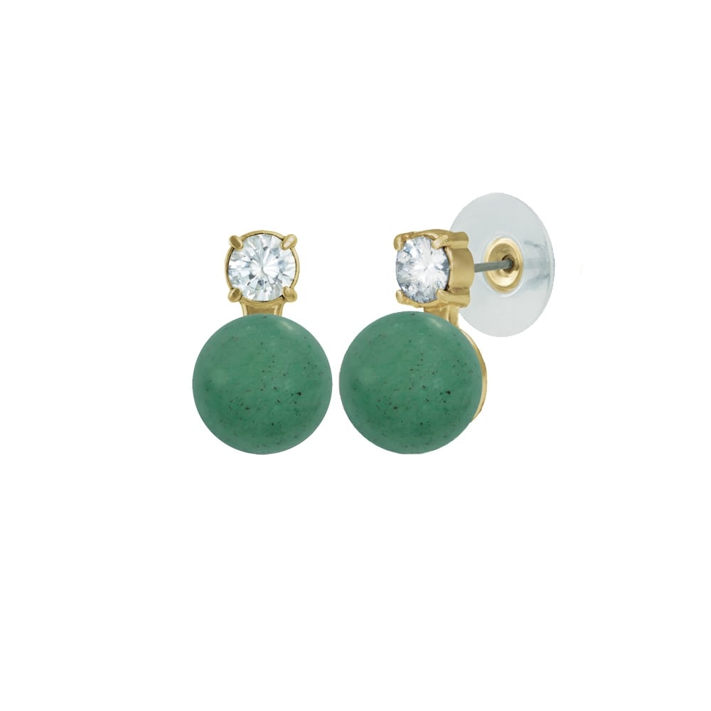 Eternity Aventurine & CZ Gold Stud Pierced Earrings