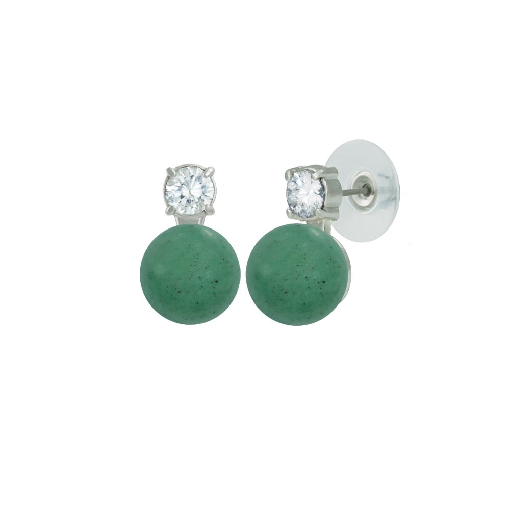 Eternity Aventurine & CZ Silver Stud Pierced Earrings