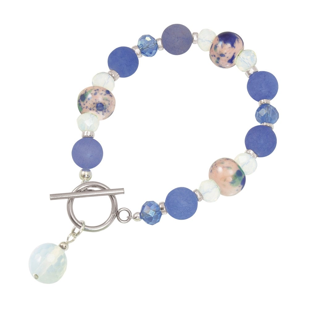 Harmony Cornflower Blue Jade and Crystal Ceramic Beaded Bracelet