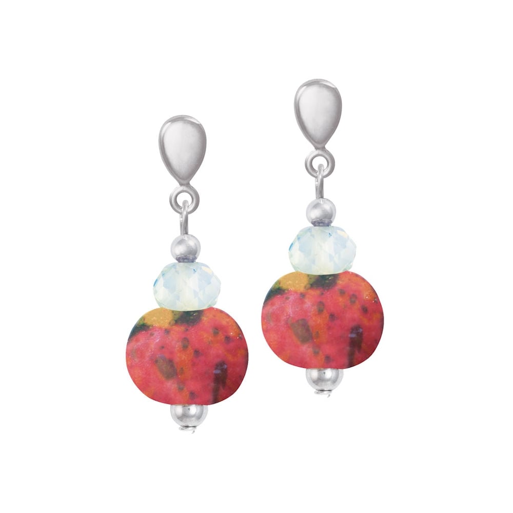 Harmony Coral Pink Ceramic and Crystal Drop Clip On Earrings