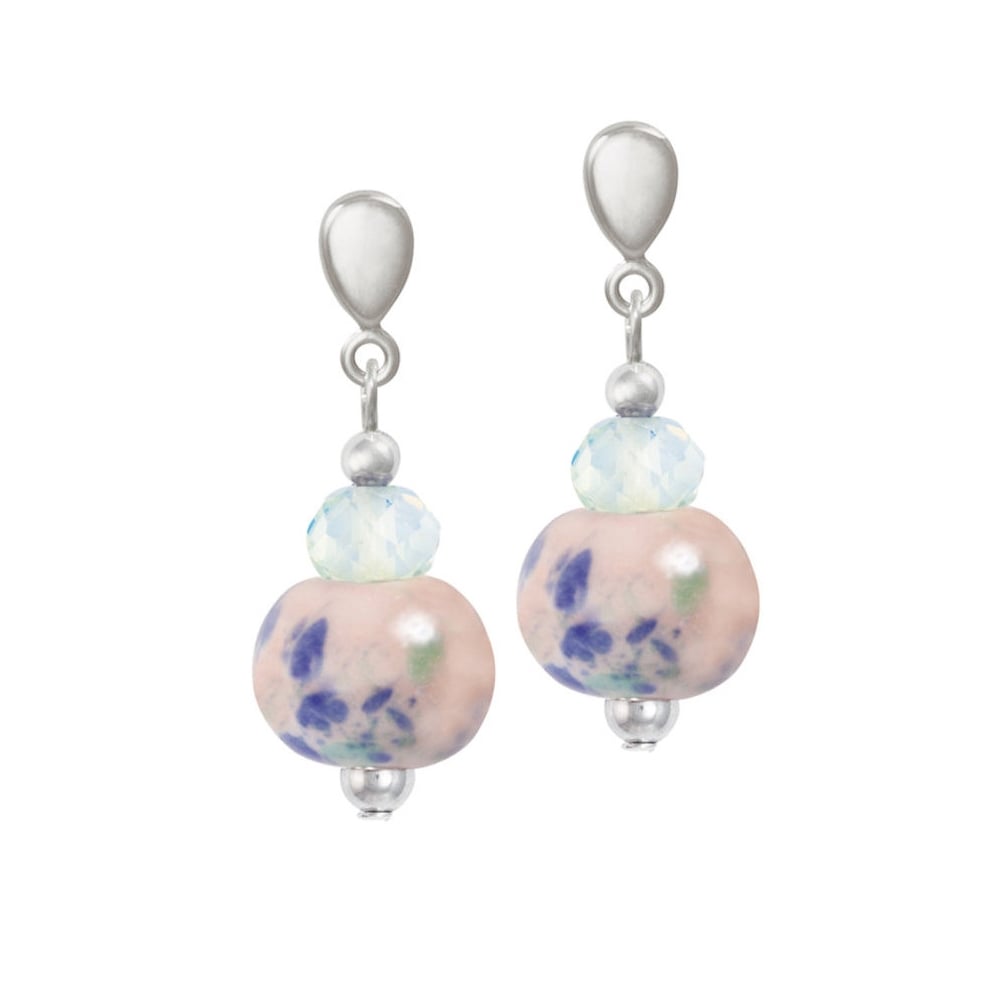 Harmony Pink and Cornflower Blue Ceramic and Crystal Drop Clip On Earrings
