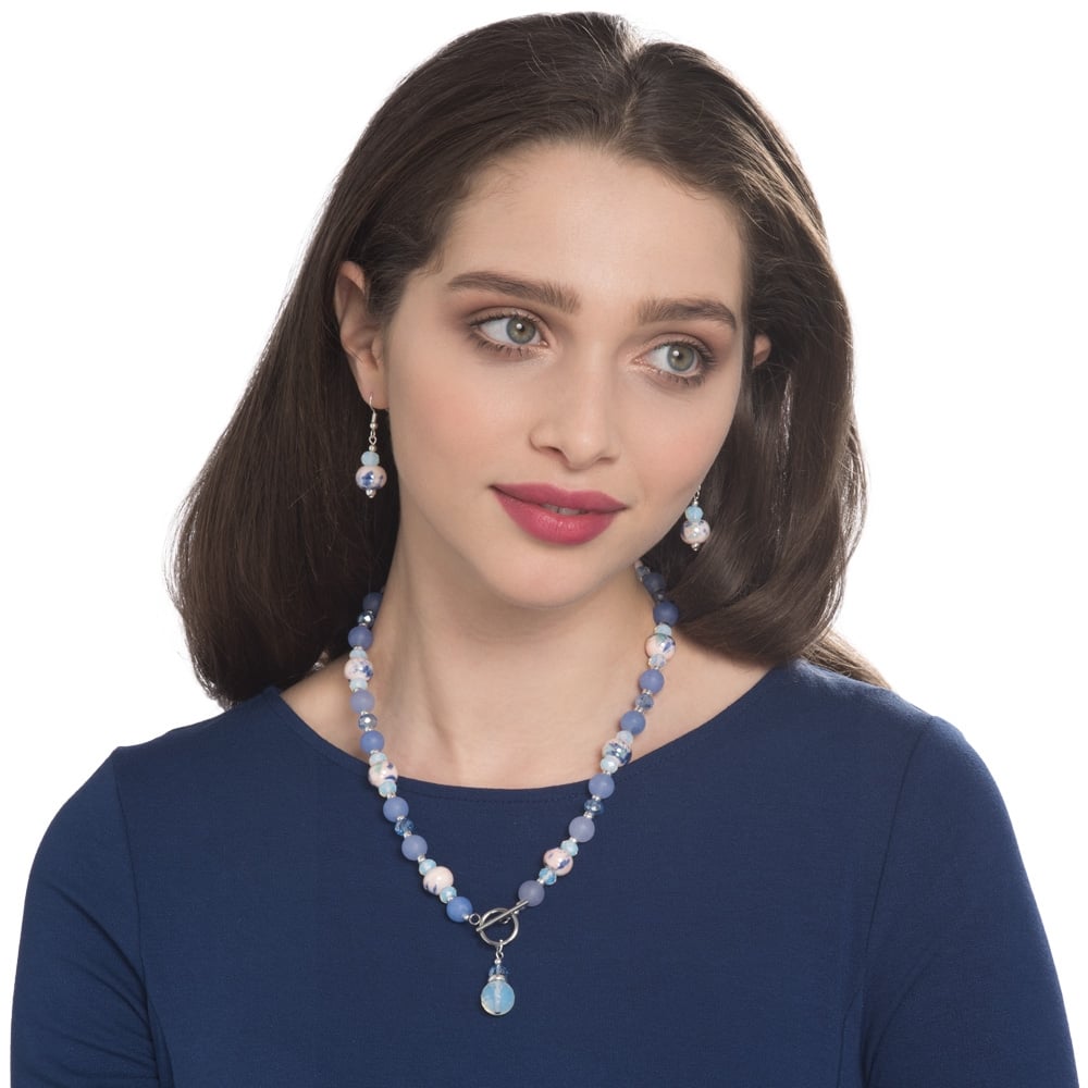 Harmony Pink and Cornflower Blue Ceramic and Crystal Drop Clip On Earrings