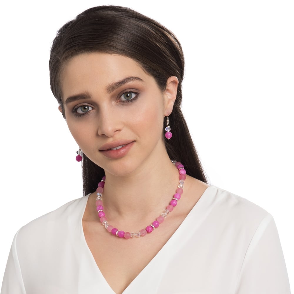 Rhapsody Fuchsia Pink Jade and Crystal Drop Clip On Earrings