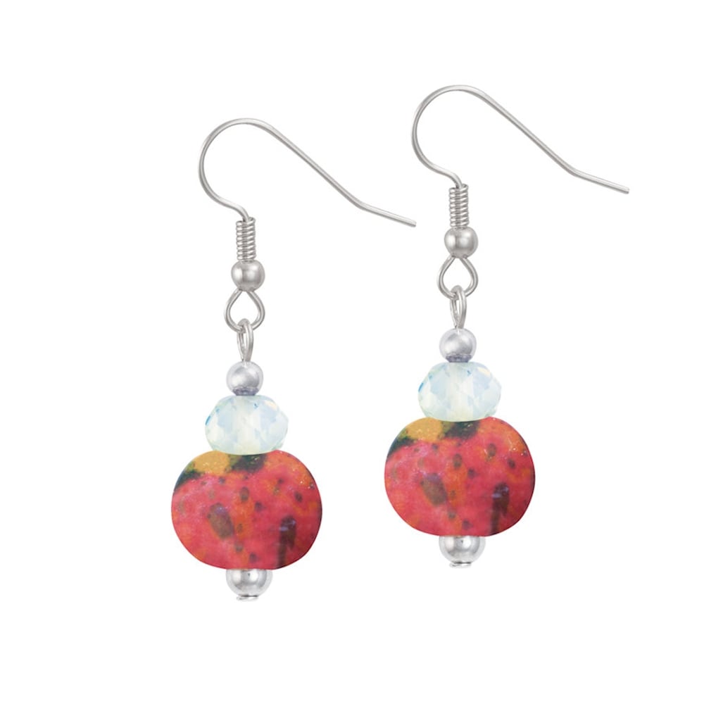 Harmony Coral Pink Ceramic and Crystal Drop Pierced Earrings
