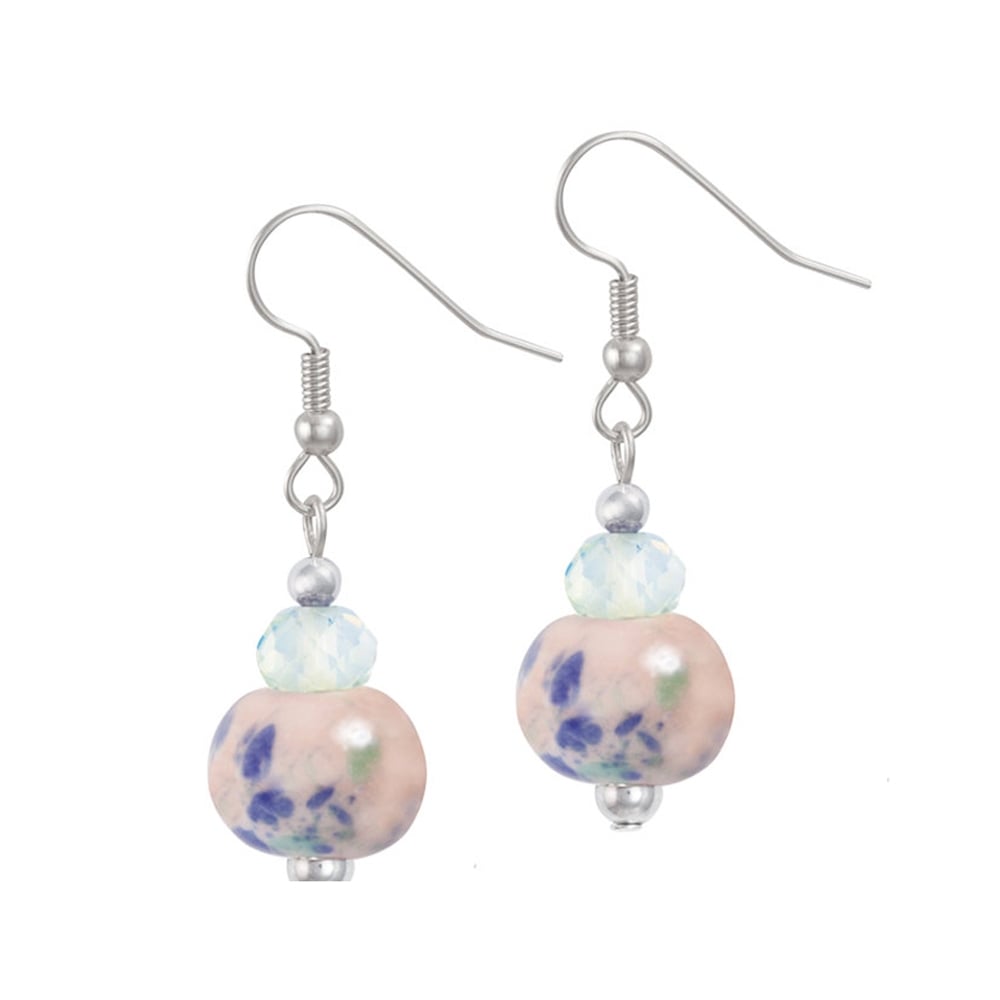 Harmony Pink and Cornflower Blue Ceramic and Crystal Drop Pierced Earrings