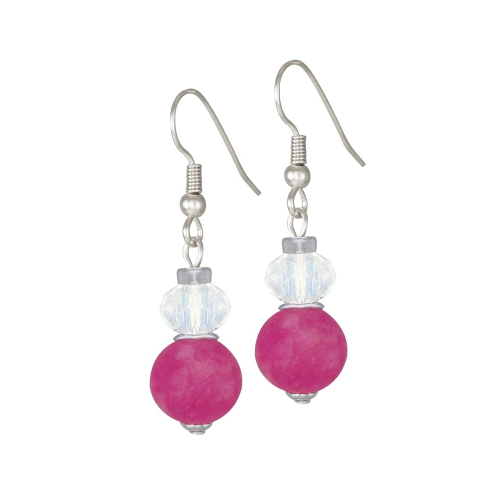 Rhapsody Fuchsia Pink Jade and Crystal Drop Pierced Earrings