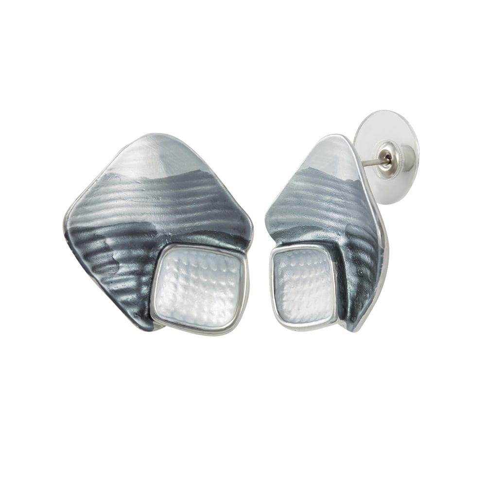 Cavalcade Grey Multi Enamel Silver Tone Stud Pierced Earrings