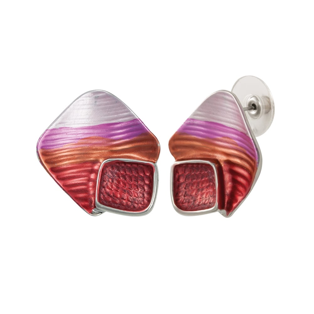 Cavalcade Red Multi Enamel Silver Tone Stud Pierced Earrings