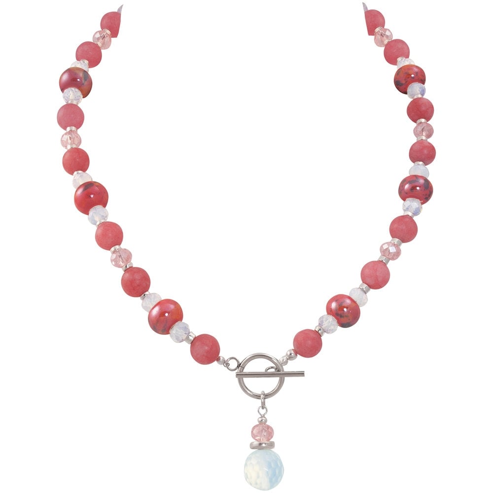 Harmony Coral Pink Jade and Crystal Ceramic Beaded Necklace