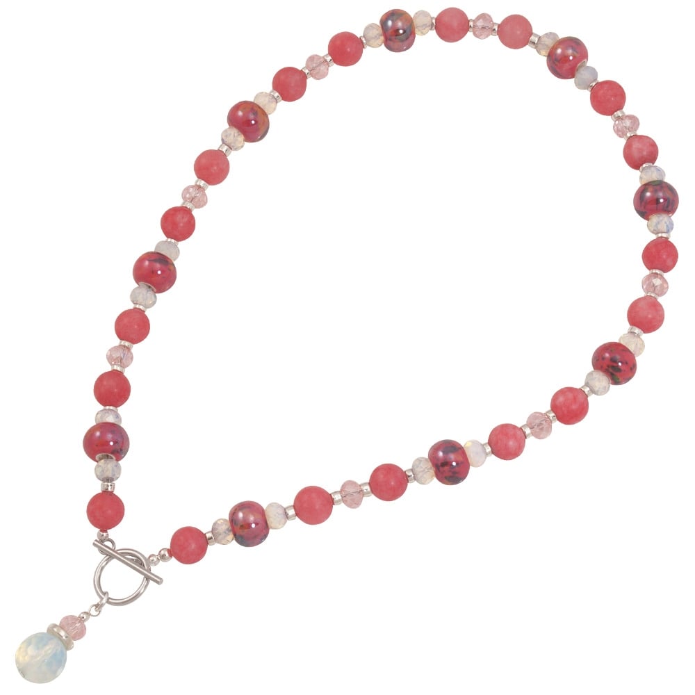 Harmony Coral Pink Jade and Crystal Ceramic Beaded Necklace