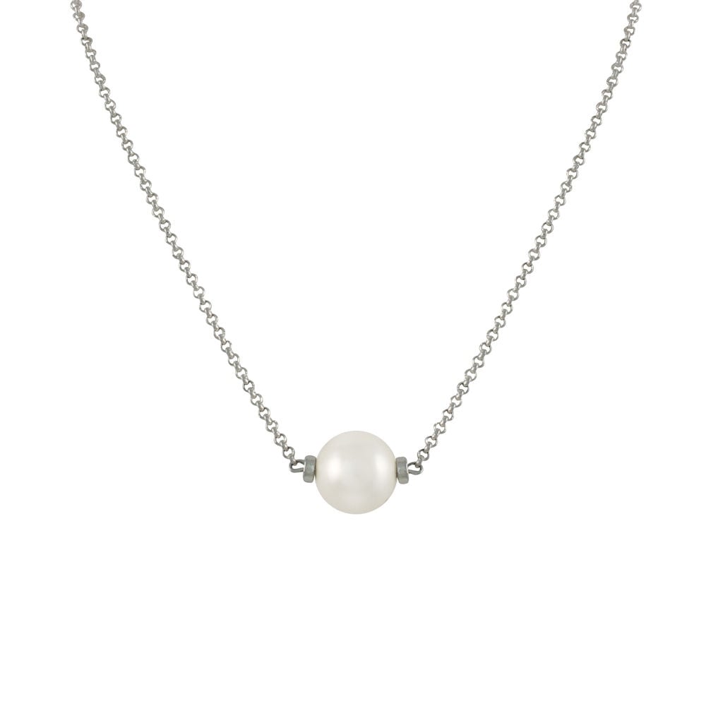 Faithful White 12mm Shell Pearl Silver Tone Necklace
