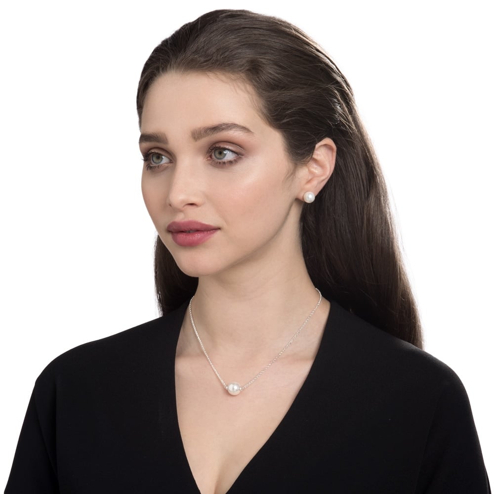 Faithful White 12mm Shell Pearl Silver Tone Necklace