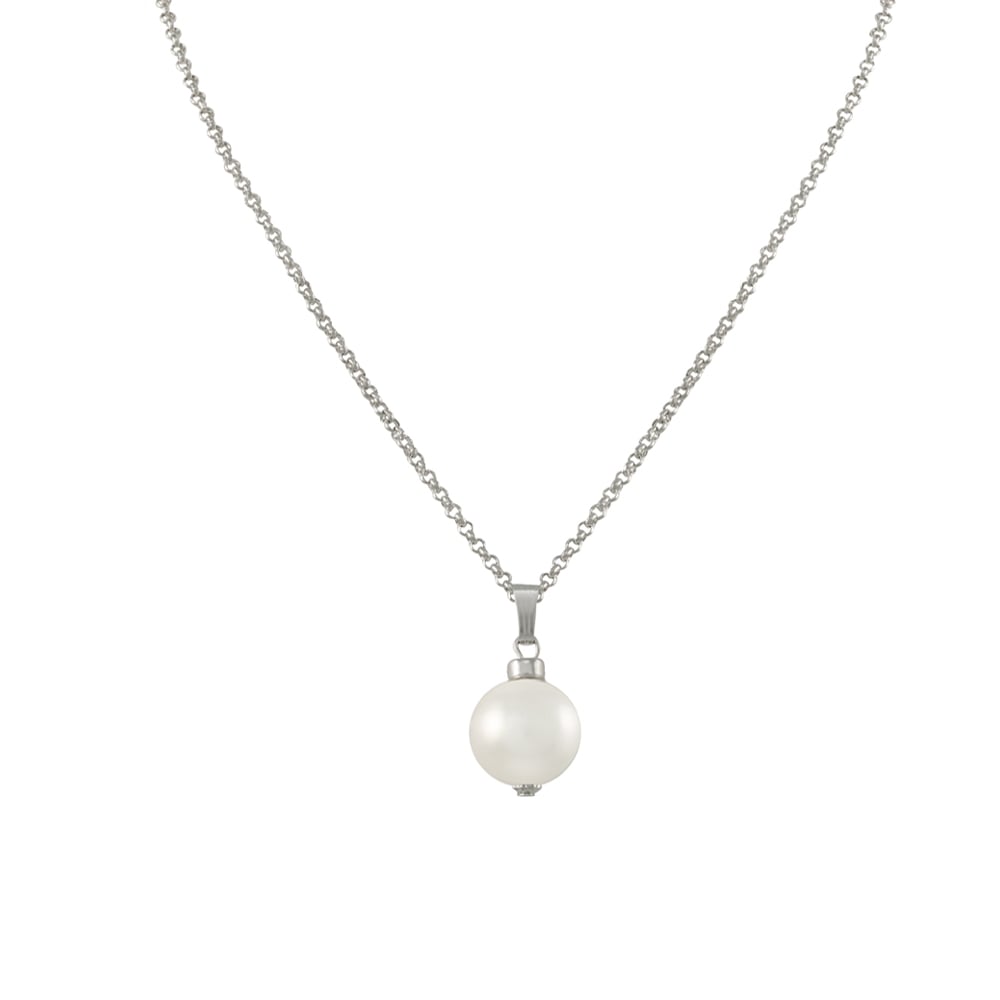 Divine White 12mm Shell Pearl Silver Tone Pendant