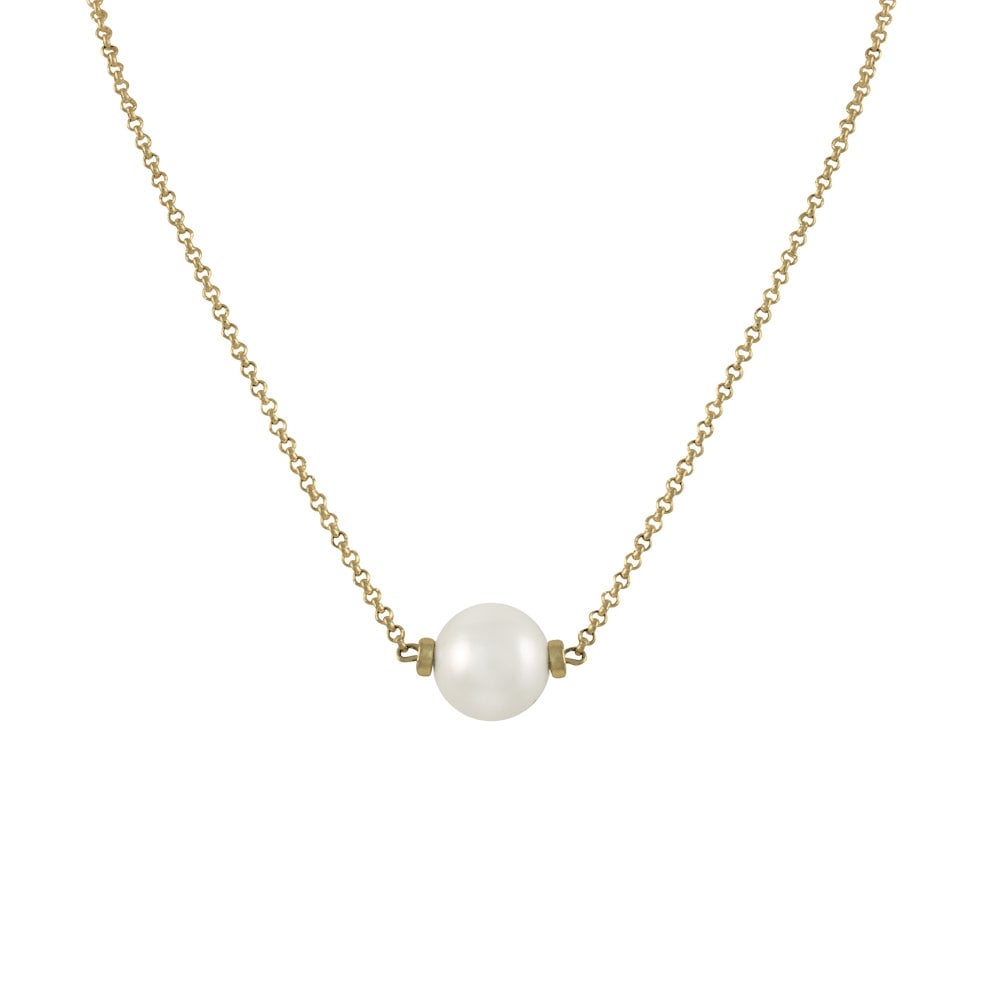 Faithful White 12mm Shell Pearl Gold Tone Necklace