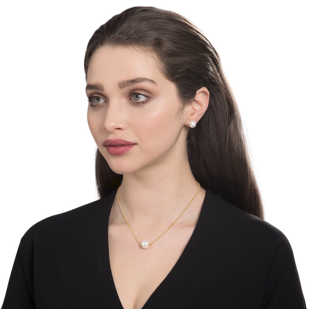 Faithful White 12mm Shell Pearl Gold Tone Necklace