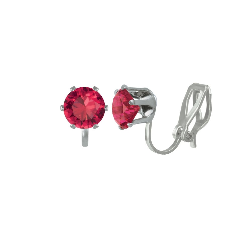 Tara Fuchsia Pink Crystal Silver Tone Stud Clip On Earrings