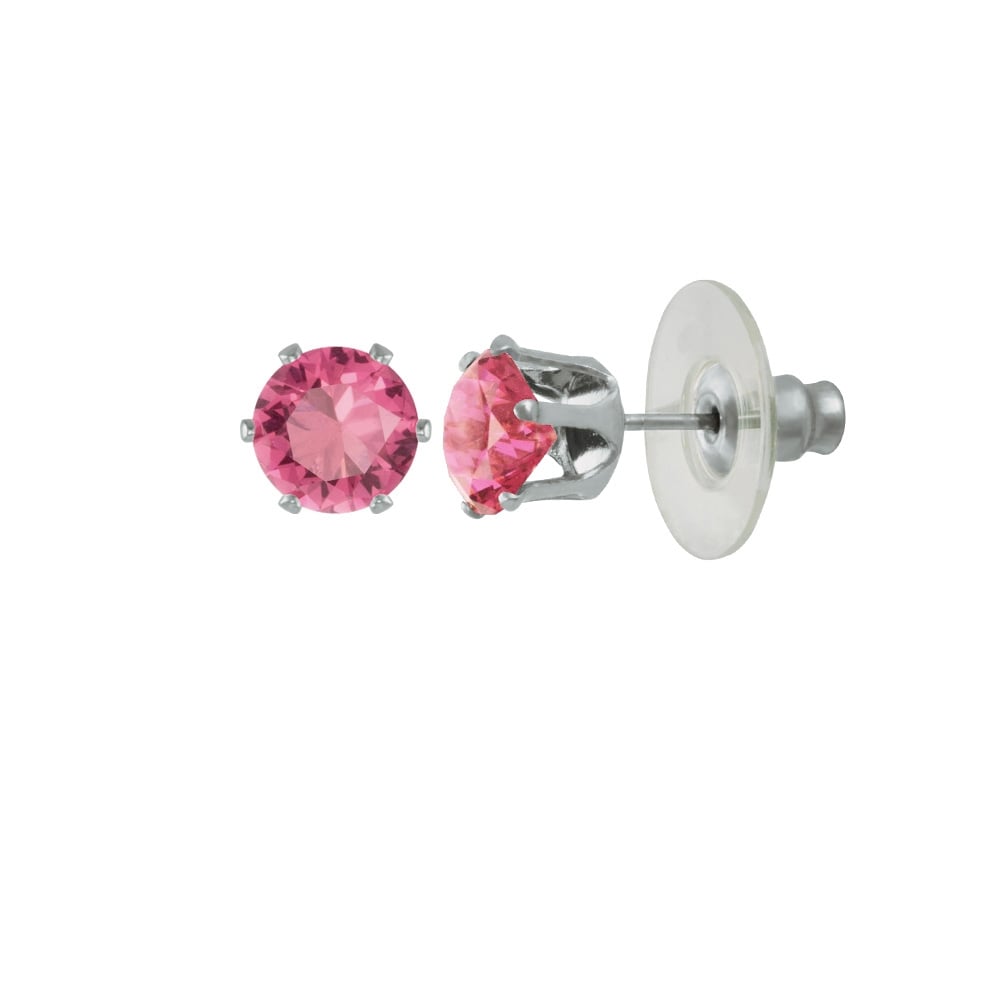 Tara Rose Pink Crystal Silver Tone Stud Pierced Earrings