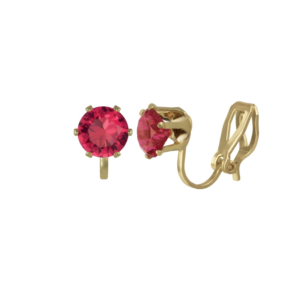 Tara Fuchsia Pink Crystal Gold Tone Stud Clip On Earrings