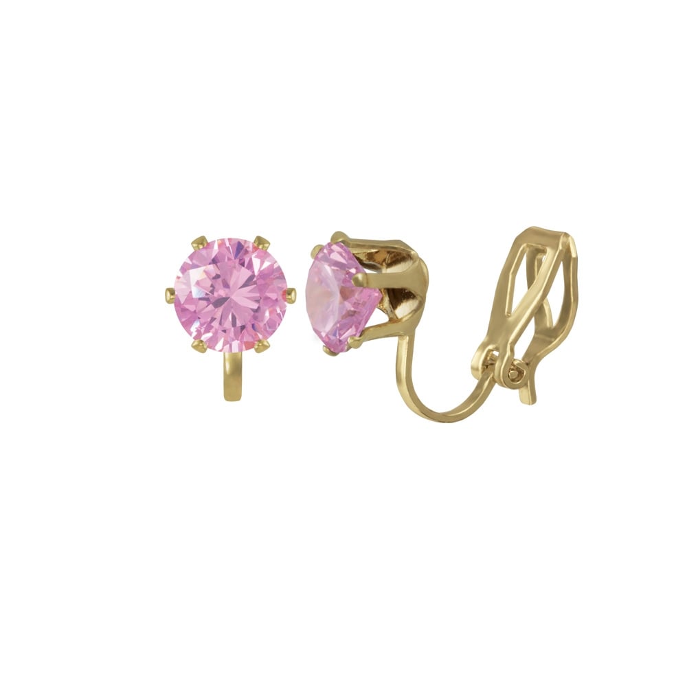 Tara Light Pink Crystal Gold Tone Stud Clip On Earrings