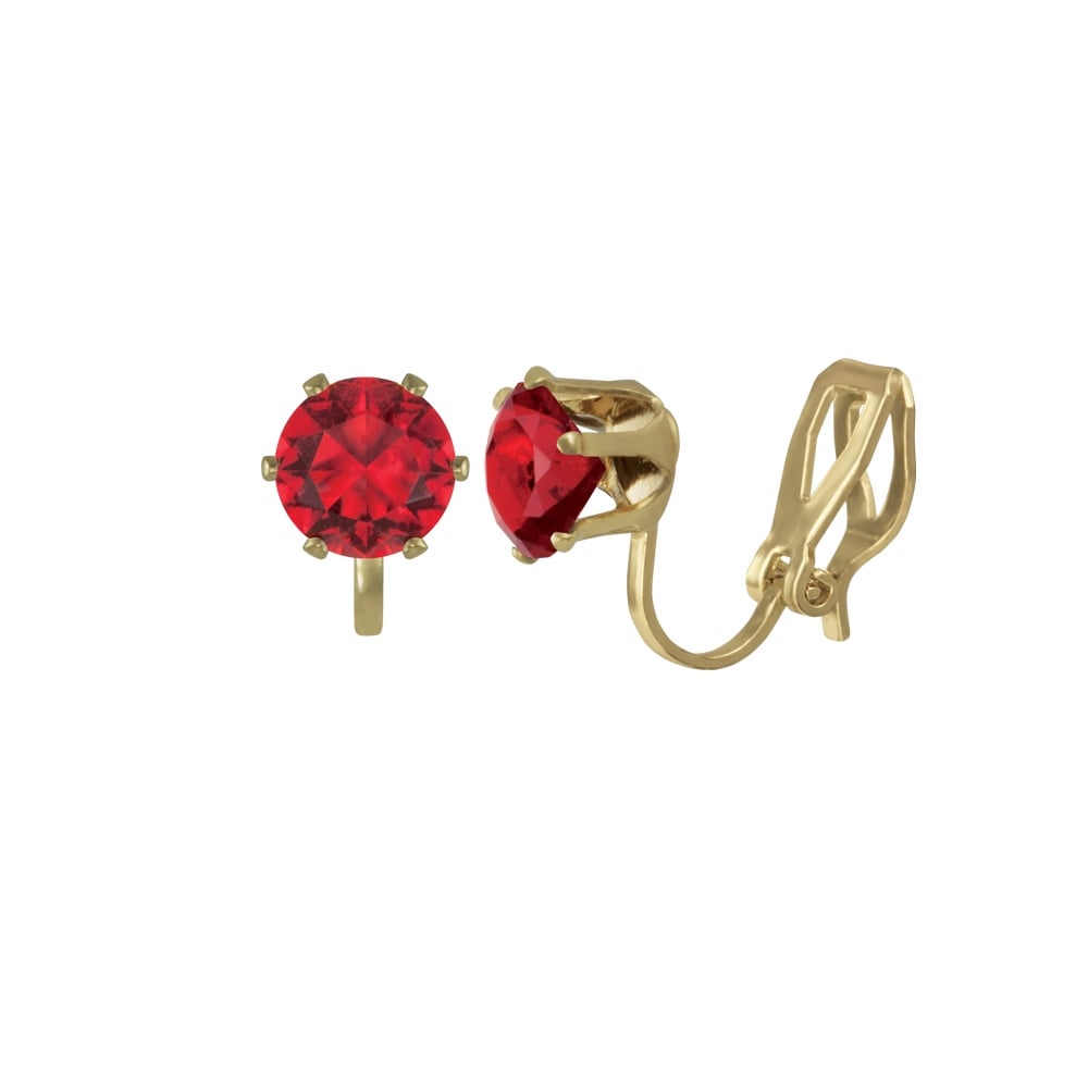 Tara Light Siam Red Crystal Gold Tone Stud Clip On Earrings