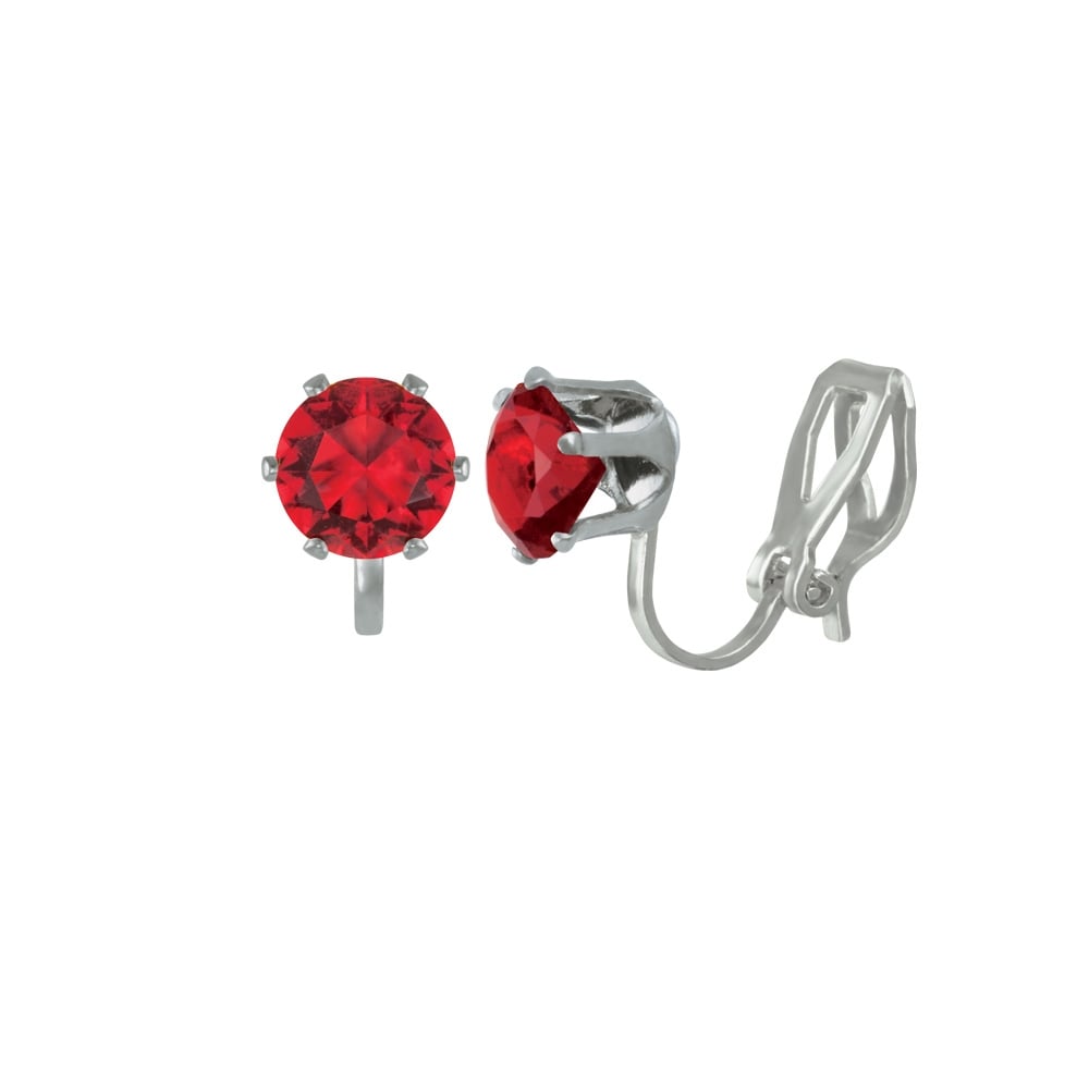 Tara Light Siam Red Crystal Silver Tone Stud Clip On Earrings