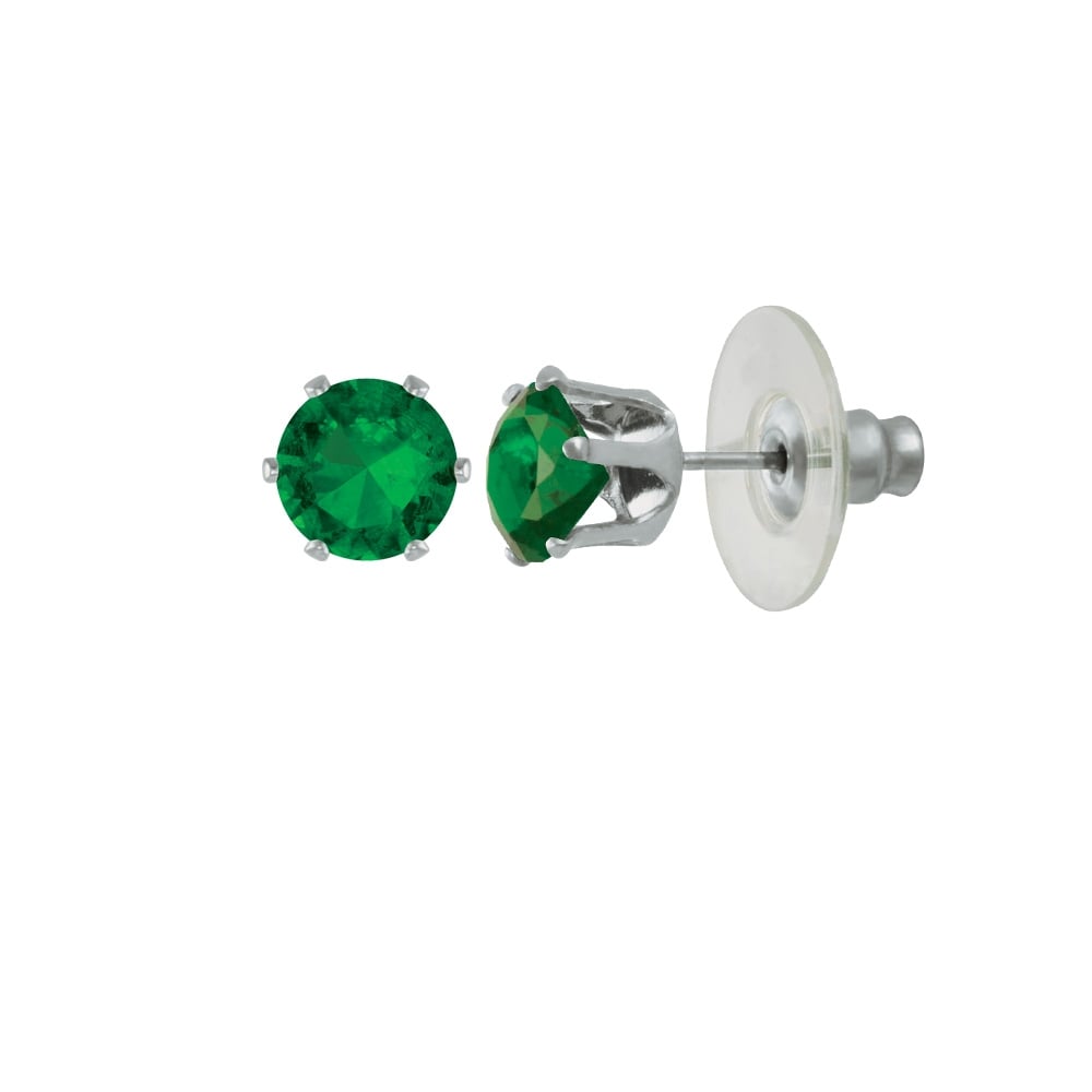 Tara Emerald Green Crystal Silver Tone Stud Pierced Earrings