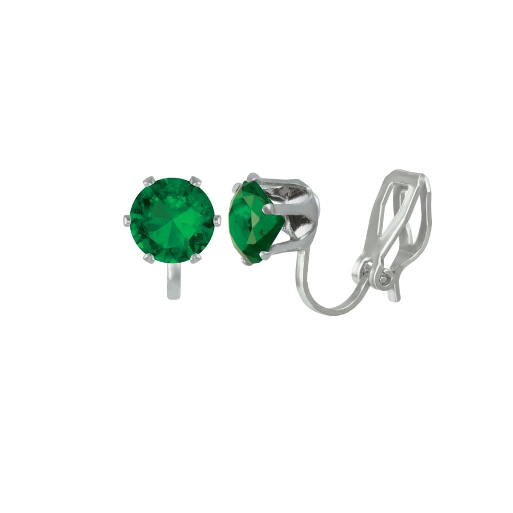 Tara Emerald Green Crystal Silver Tone Stud Clip On Earrings
