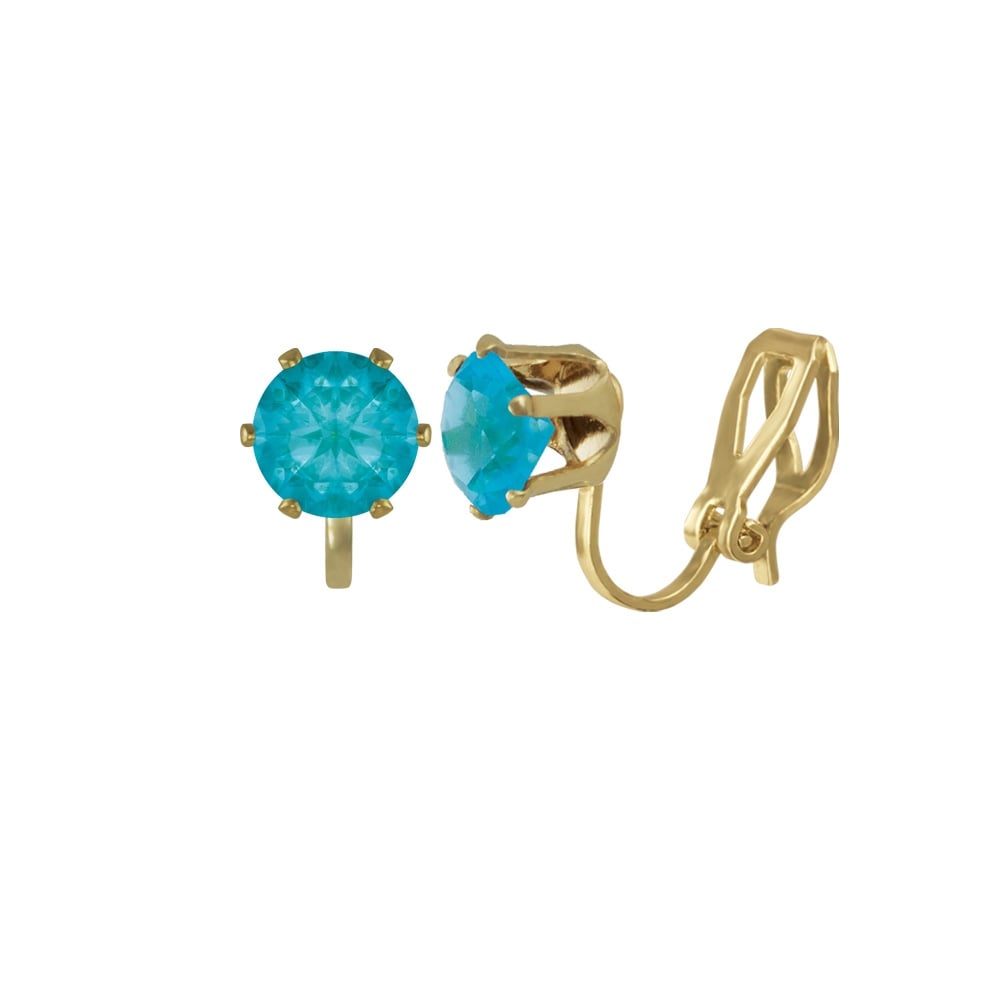 Tara Aquamarine Crystal Gold Tone Stud Clip On Earrings