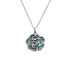 Rosa Paua Shell Silver Tone Floral Pendant Necklace