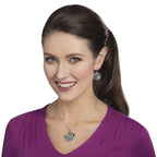 Rosa Paua Shell Silver Tone Floral Pendant Necklace