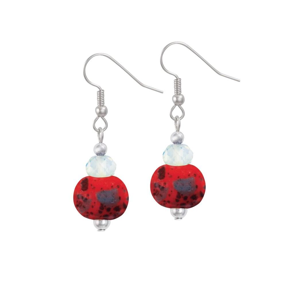 Harmony Flame Red Ceramic and Crystal Drop Pierced Earrings