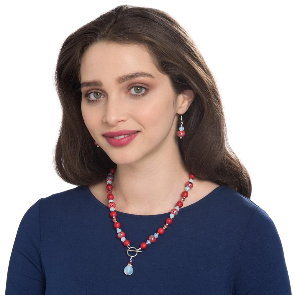 Harmony Flame Red Ceramic and Crystal Drop Pierced Earrings