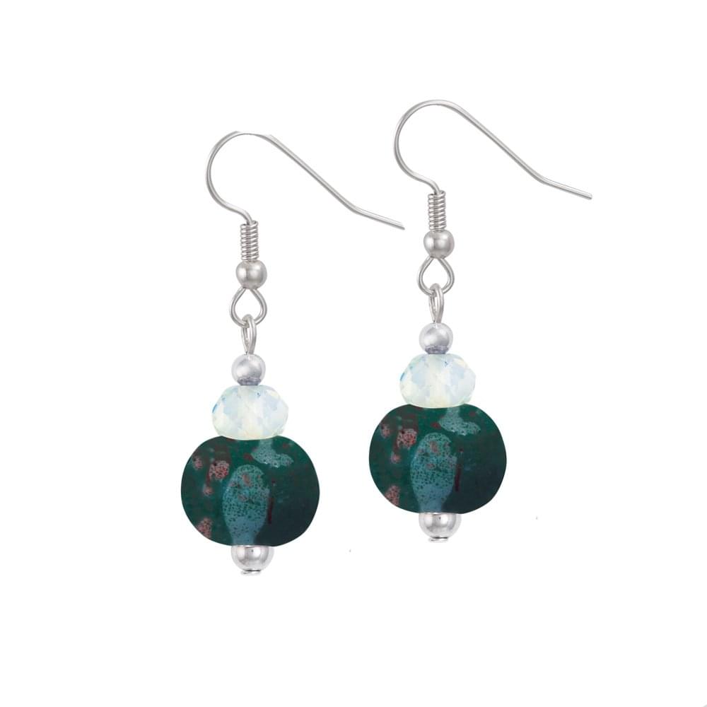 Harmony Ocean Dark Turquoise Ceramic and Crystal Drop Pierced Earrings