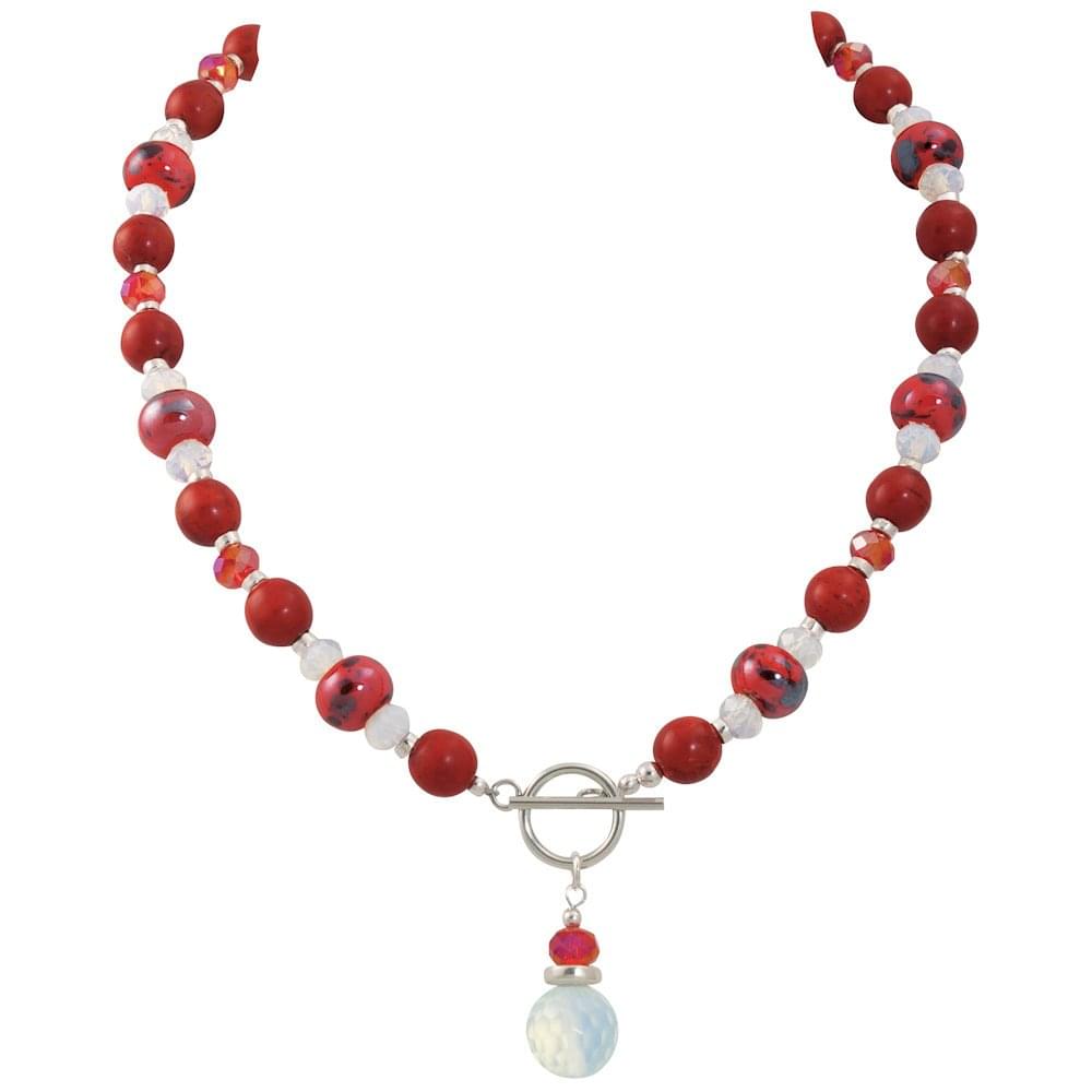 Harmony Flame Red Howlite and Crystal Ceramic Beaded Necklace