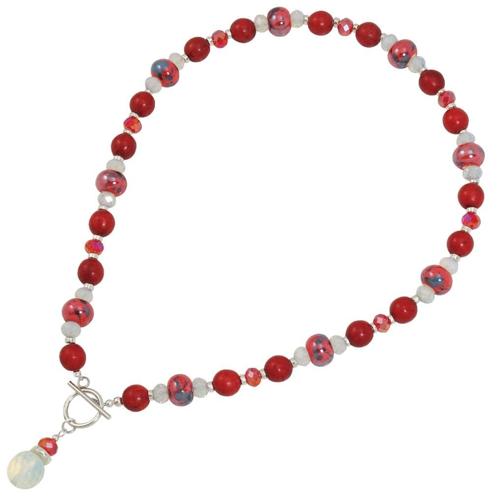 Harmony Flame Red Howlite and Crystal Ceramic Beaded Necklace