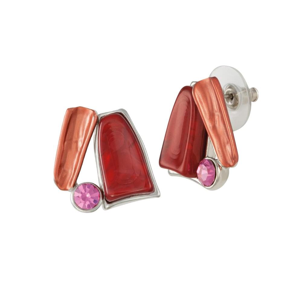 Panama Red Multi Enamel Silver Tone Stud Pierced Earrings