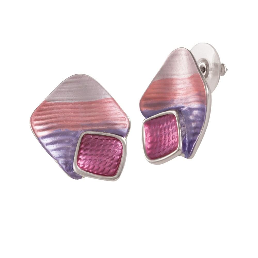 Cavalcade Purple Multi Enamel Silver Tone Stud Pierced Earrings