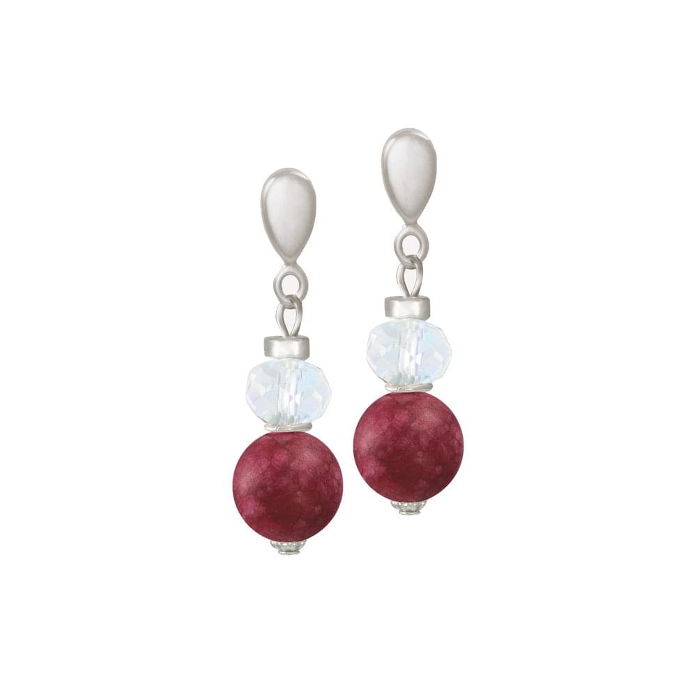 Rhapsody Cranberry Jade and Crystal Drop Clip On Earrings