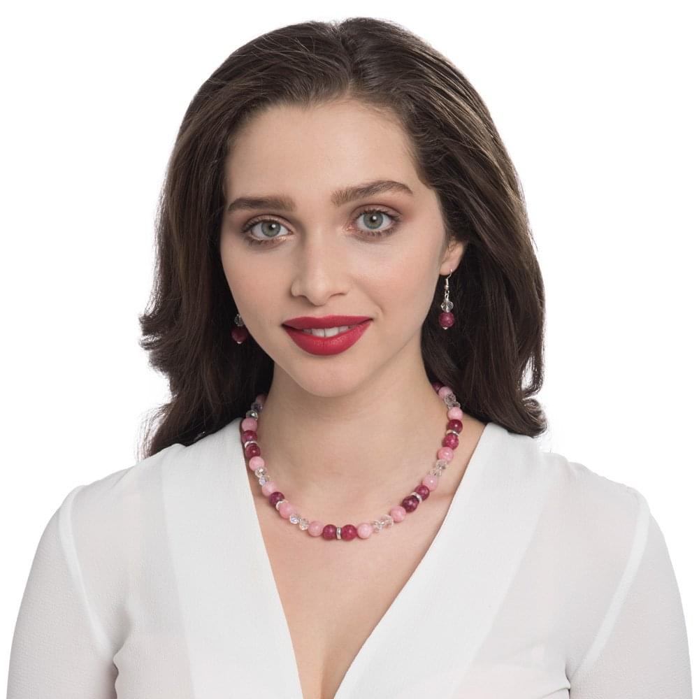 Rhapsody Cranberry Jade and Crystal Drop Pierced Earrings