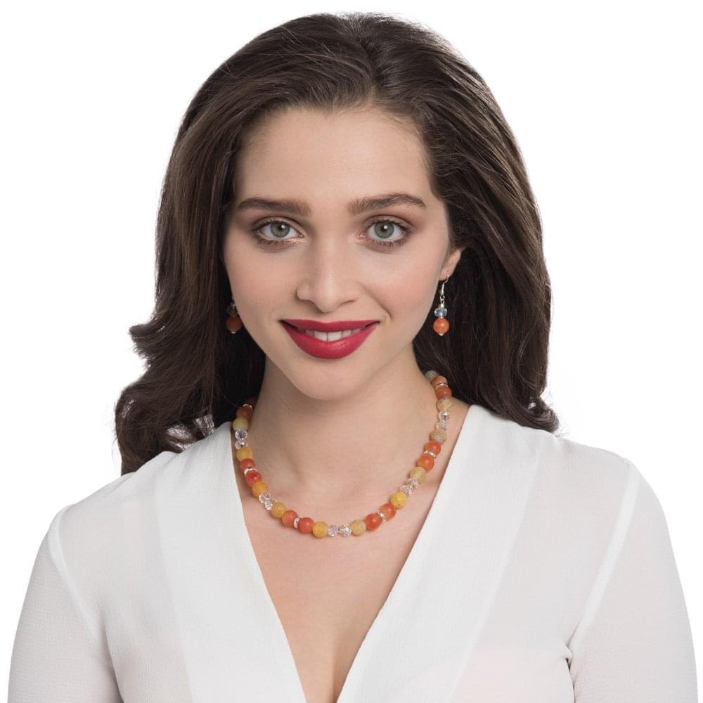 Rhapsody Orange Agate and Crystal Drop Pierced Earrings