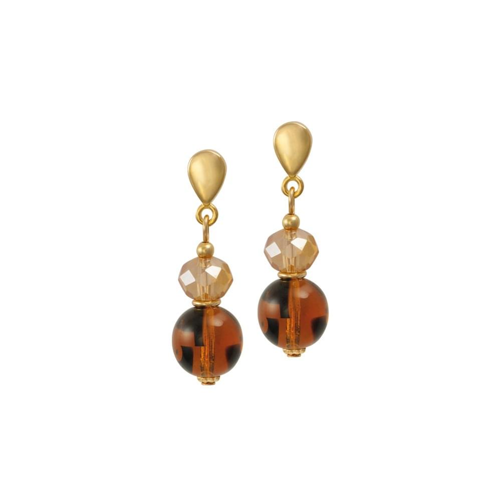 Regency Amber Tortoiseshell Czech Glass Drop Pierced Earrings