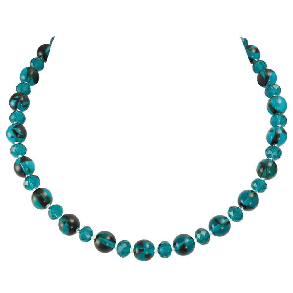 Regency Teal Tortoiseshell Czech Glass Beaded Necklace