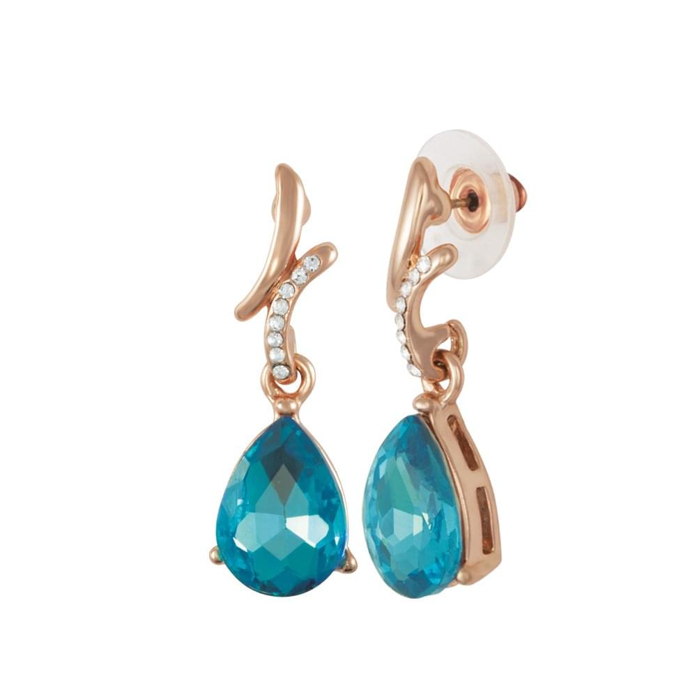 Sabrina Turquoise Crystal Rose Gold Tone Drop Pierced Earrings