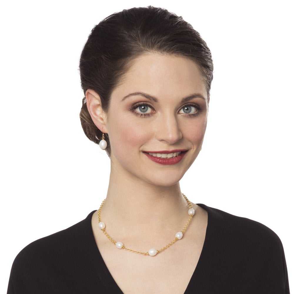 Doyenne White Freshwater Pearl Gold Tone Drop Clip On Earrings