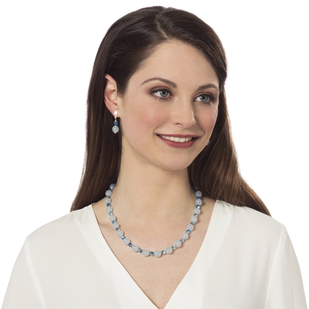 Morning Dew Blue/Aqua Czech Crystal Silver Tone Drop Clip On Earrings