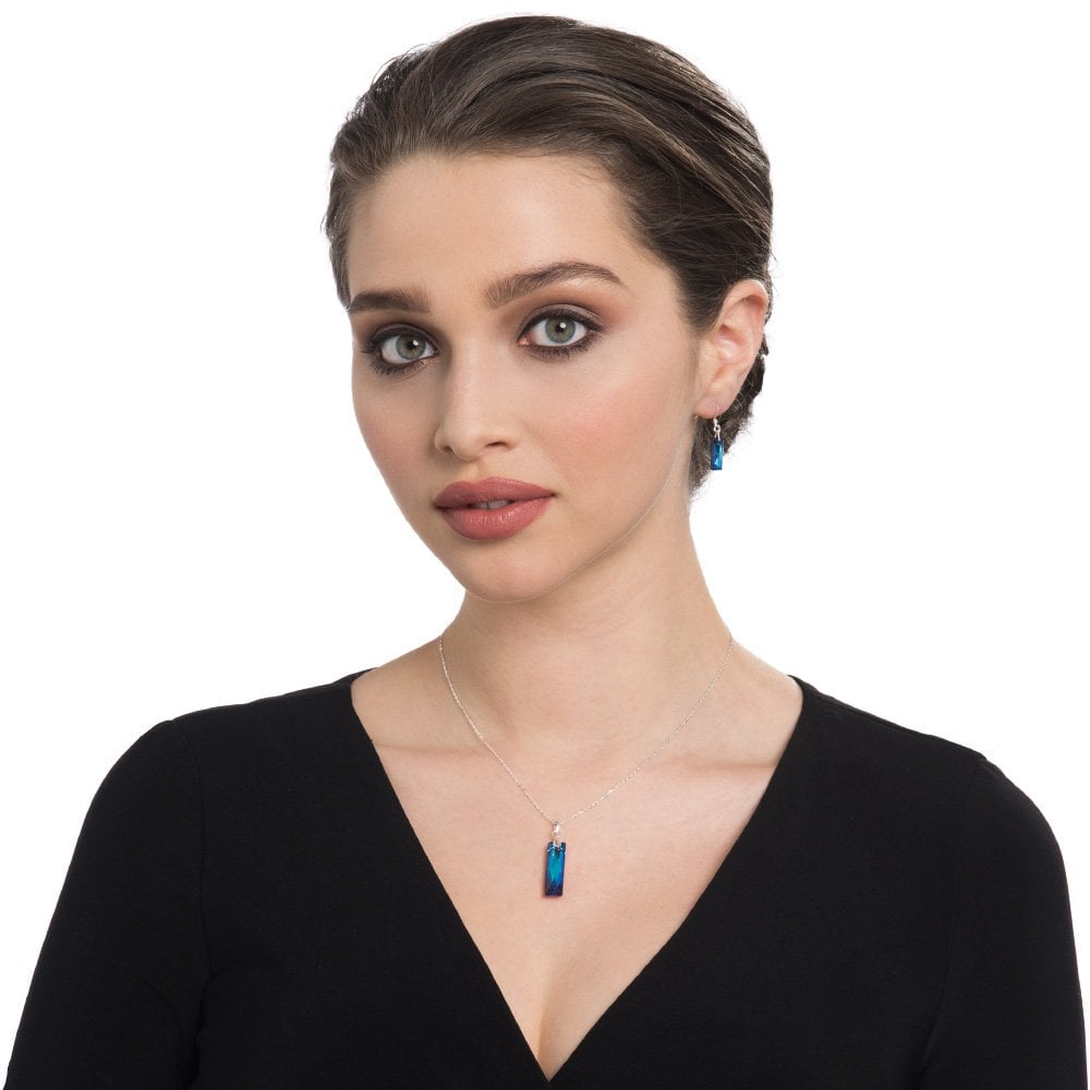 Lyra Bermuda Blue Baguette Austrian Crystal Sterling Silver Pendant