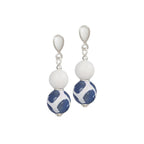 Portamento White Jade and Blue Agate Beaded Drop Clip On Earrings