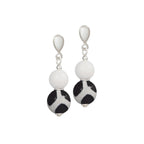 Portamento White Jade and Black Agate Beaded Drop Clip On Earrings