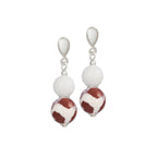 Portamento White Jade and Red Agate Beaded Drop Clip On Earrings